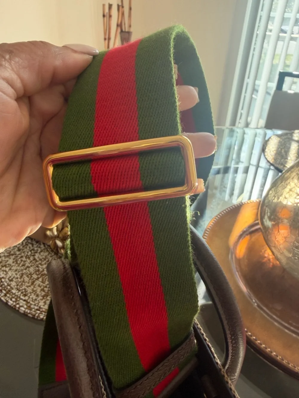Gucci Brown GG Canvas Mini Tote/Crossbody with Green-Red Strap - Picture 3 of 13